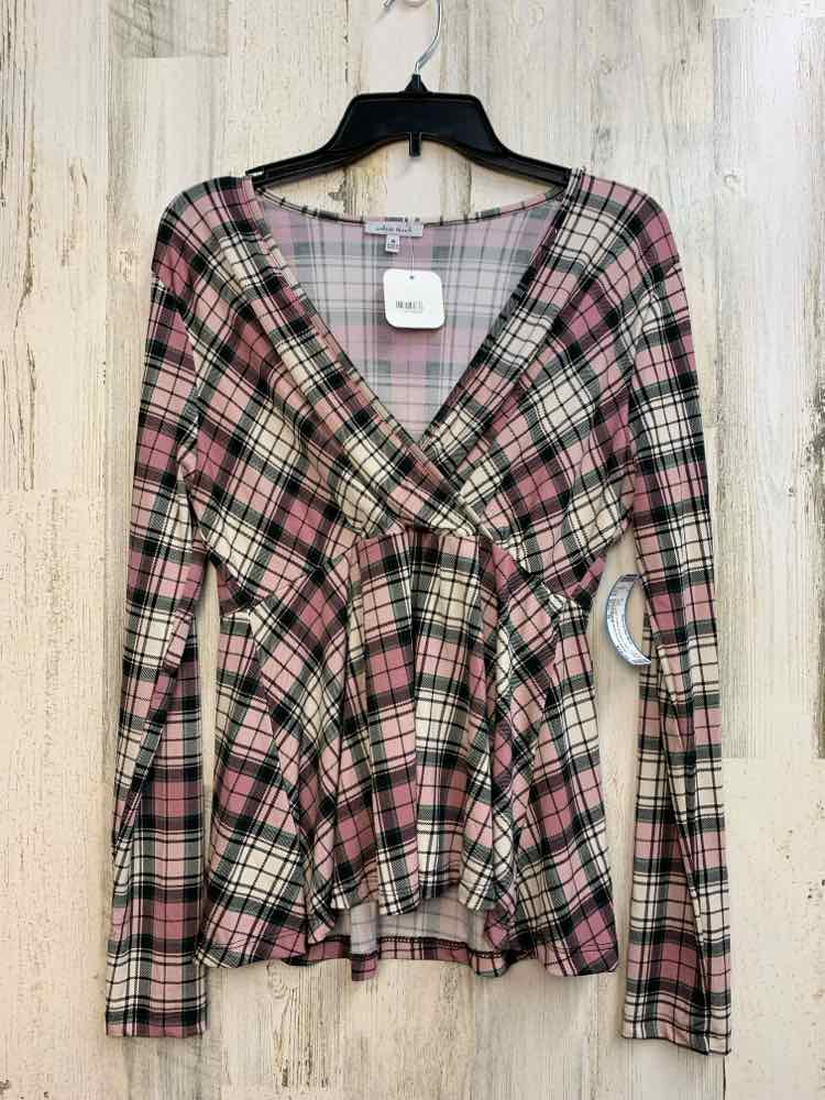 NWT WHITE BIRCH Tops Size M PINK/WHT/BLK Plaid LONG SLEEVES TOP