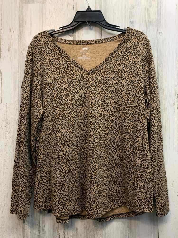 EVRI PLUS SIZES Size 0X TAN/BLK CHEETAH PRINT LONG SLEEVES TOP