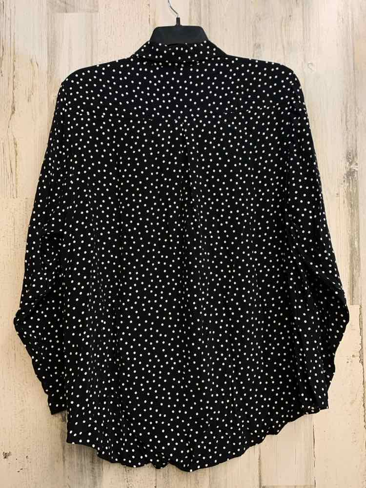 NWT ON 34TH PLUS SIZES Size 2X BLK/WHITE Polka Dot LONG SLEEVES TOP/BUTTON UP