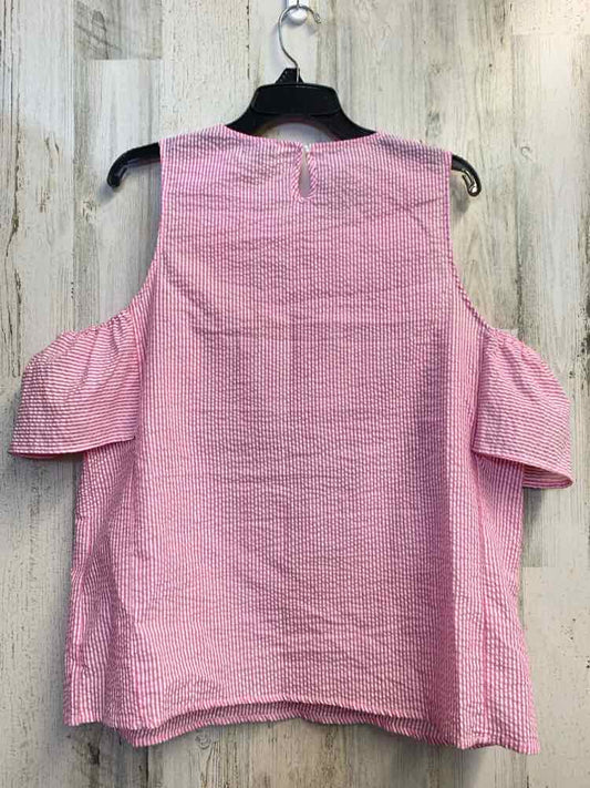 PRE-OWNED CHANCES R Tops Size XL PNK/WHT Stripe COLD SHOULDERS TOP