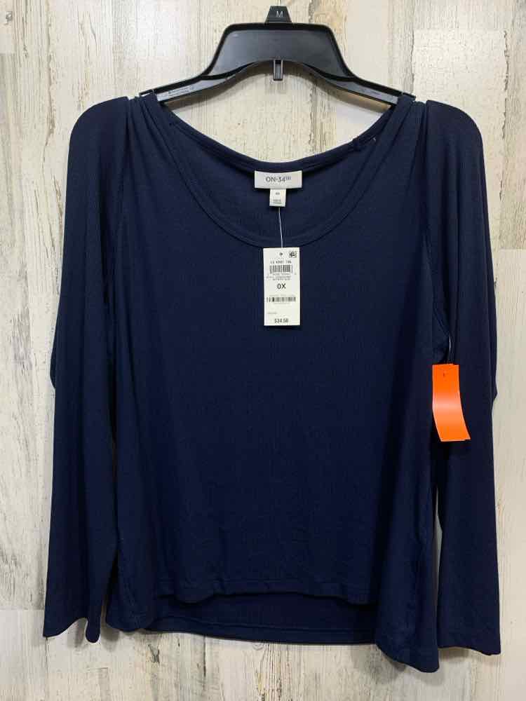 NWT ON 34TH Tops Size 0X NAVY BLUE RIBBED LONG SLEEVE Blouse