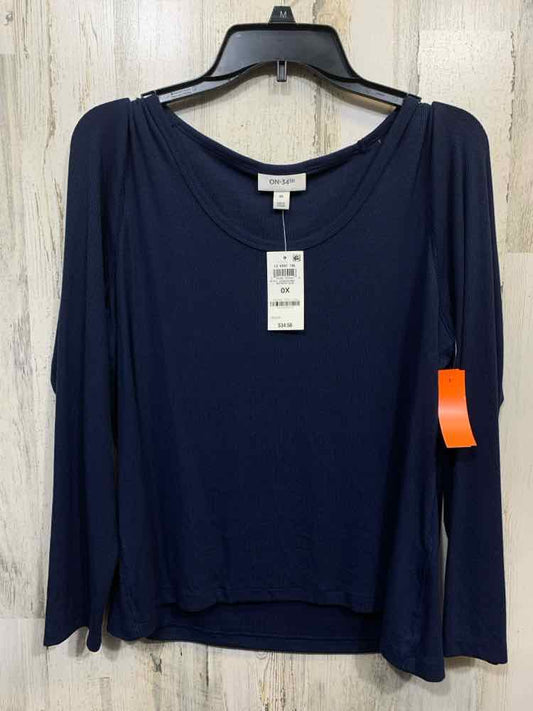 NWT ON 34TH Tops Size 0X NAVY BLUE RIBBED LONG SLEEVE Blouse