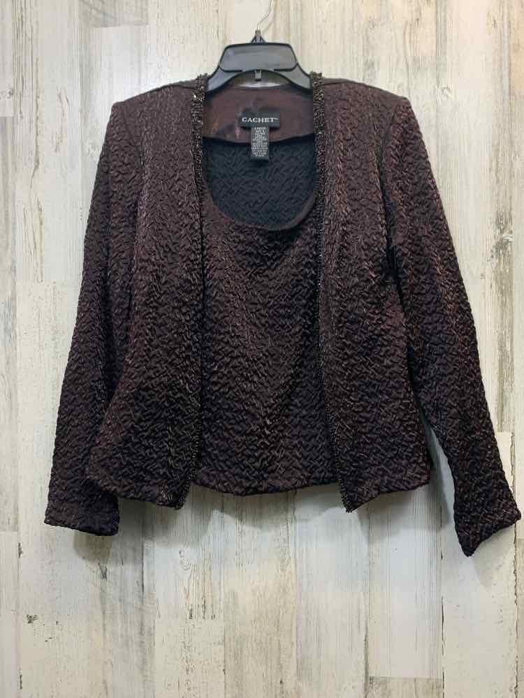 PRE-OWNED CASHET Tops Size 8 COPPER LONG SLEEVE DRESS TOP/2 PC TANK/BLAZER CRINK