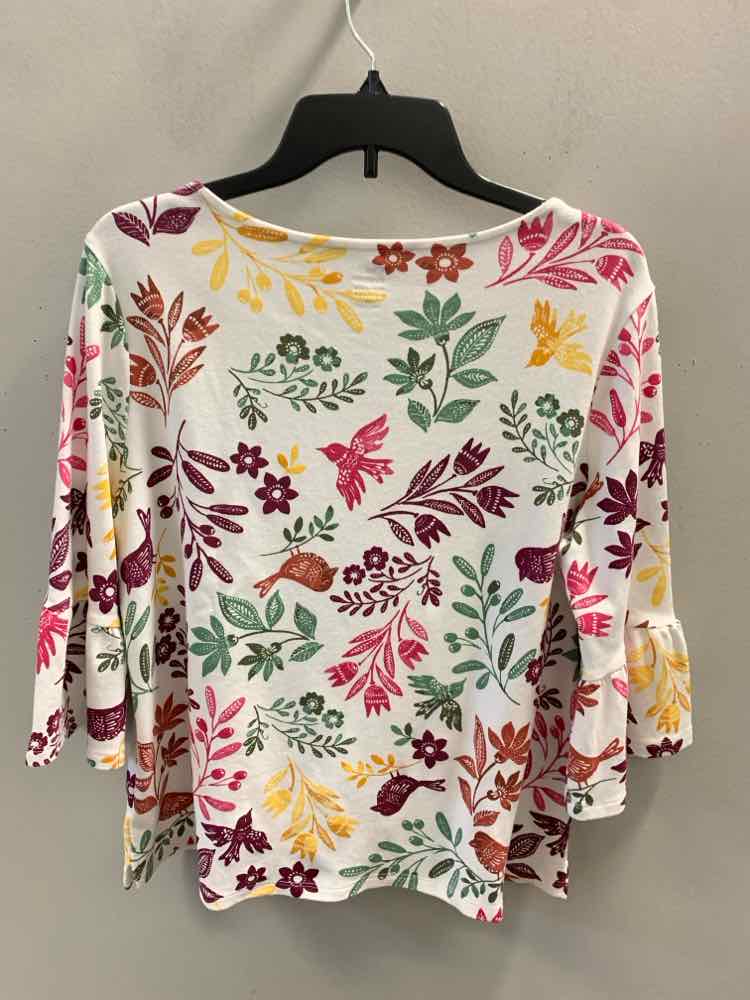 PRE-OWNED KIM ROGERS Tops Size M Multi-Color BIRDS 3/4 SLEEVE TOP