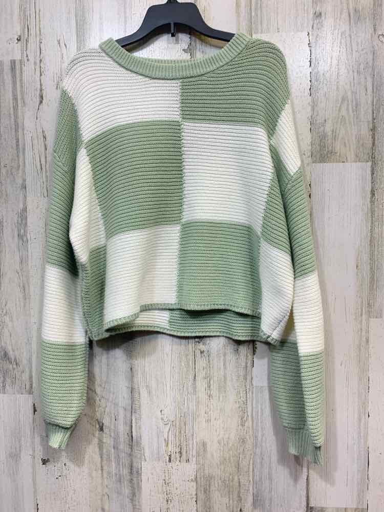 PRE-OWNED MOON & MADISON Tops Size S PASTEL GREEN/WHITE Checkered Sweater/LONG S