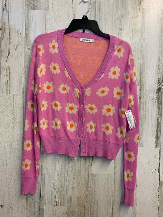 PRE-OWNED GRACE KARIN Tops Size XL PINK/WHITE/ORANGE FLOWERS SWEATER Sweater/PIN