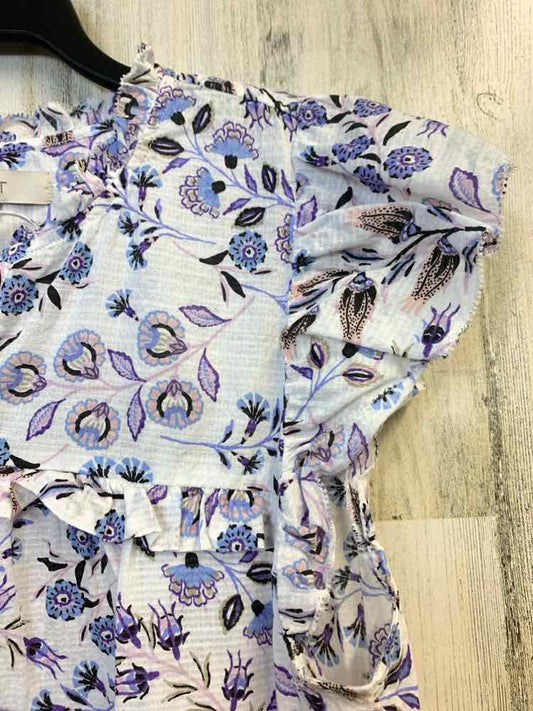 LOFT Tops Size L LAV/WHT/LT BLUE Floral CAP SLEEVE TOP