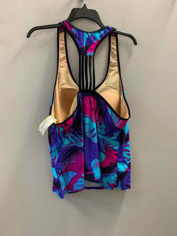 ZERO XPOSURE Swimwear Size 22 AQUA/PURP/PNK/BLK PALMS SPAGHETTI STRAP Swimsuit