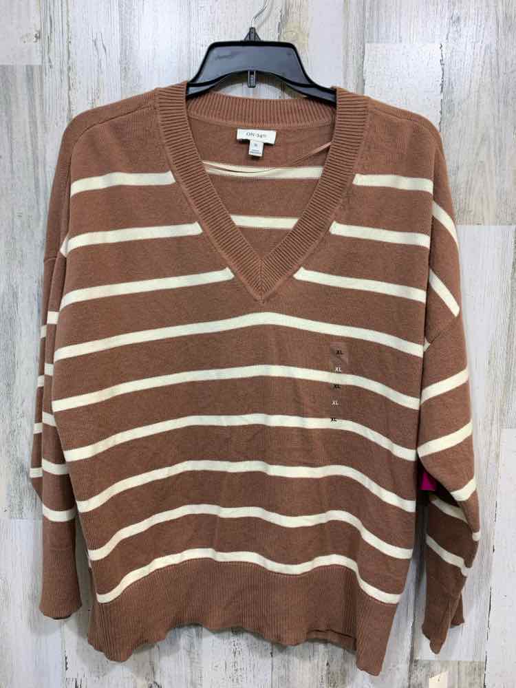 NWT ON 34TH Size XL Tops WHT/BRN Stripe LONG SLEEVES SWEATER
