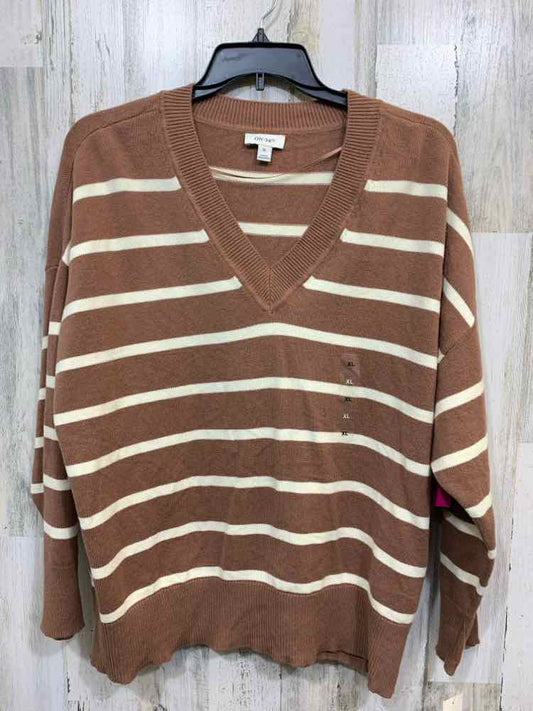 NWT ON 34TH Size XL Tops WHT/BRN Stripe LONG SLEEVES SWEATER