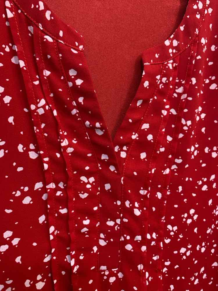 PRE-OWNED TIMESON Tops Size L RED/WHITE SPECKS TRUMPET SLEEVE Blouse/RED/WHITE S