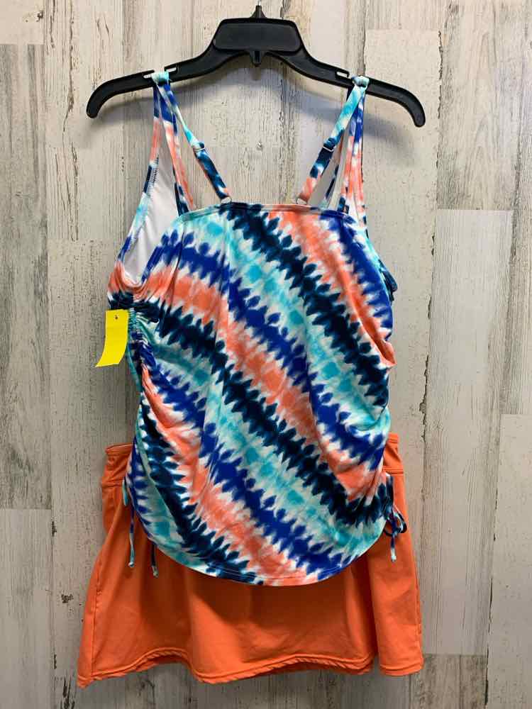 PRE-OWNED LANDSEND Swimwear Size 12 ORG/BLU/WHT TIE DIE 2PC Swimsuit