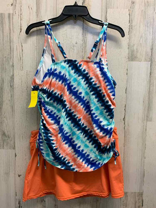 PRE-OWNED LANDSEND Swimwear Size 12 ORG/BLU/WHT TIE DIE 2PC Swimsuit