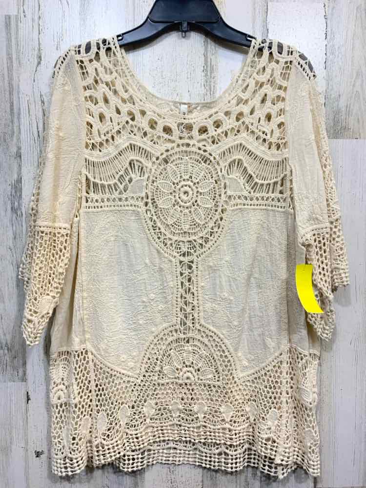 PRE-OWNED MITTOSHOP/CROCHET LACE YOKE W/ CRINKLED GAUZE 3/4 SLEEVE
