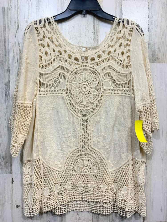 PRE-OWNED MITTOSHOP/CROCHET LACE YOKE W/ CRINKLED GAUZE 3/4 SLEEVE