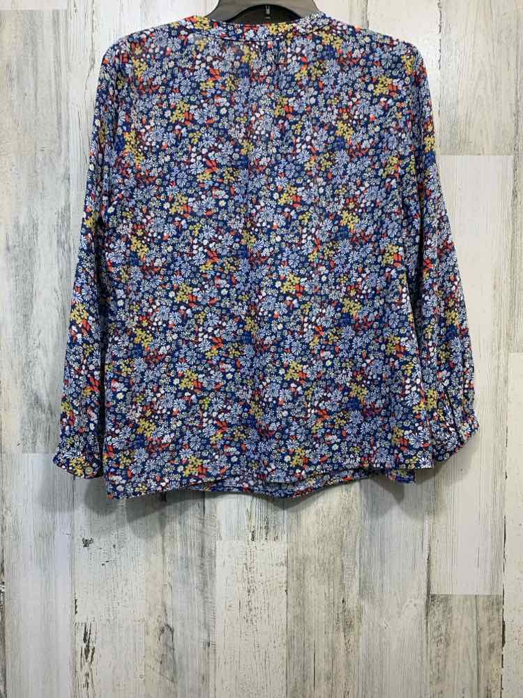 PRE-OWNED OLD NAVY Tops Size M WHT/NVY/CORAL Floral 3/4 CROSS ZIP/V NECK Blouse