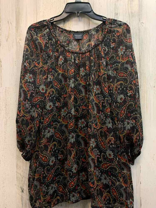 FADED GLORY Tops Size XL BLK/RUST/GRN/WHT Paisley 3/4 LENGTH TOP