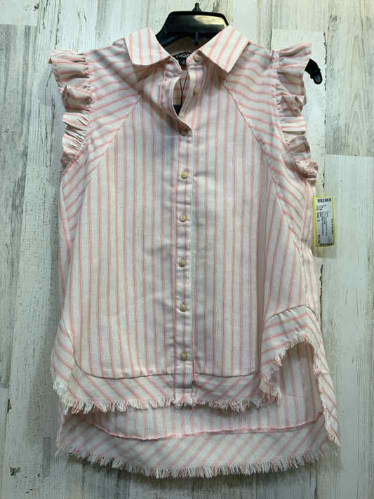 NWT GIGIO Tops Size S WHITE/PINK Stripe BUTTON DOWN Blouse