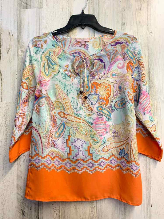 SAINT TROPEZ WEST Tops Size XS PASTELS/ORG Paisley 3/4 LENGTH TOP