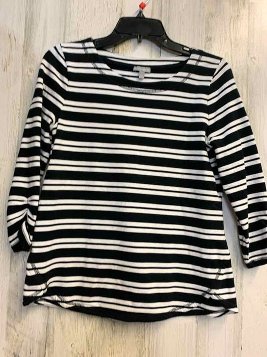 PRE-OWNED TALBOTS Tops Size SP BLK/WHT Stripe 3/4 SLEEVE TOP/STITCHED NECKLINE