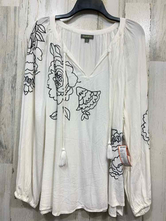 NWT STYLE & CO/FLORAL EMBROIDERED LONG SLEEVE SPLIT NECK