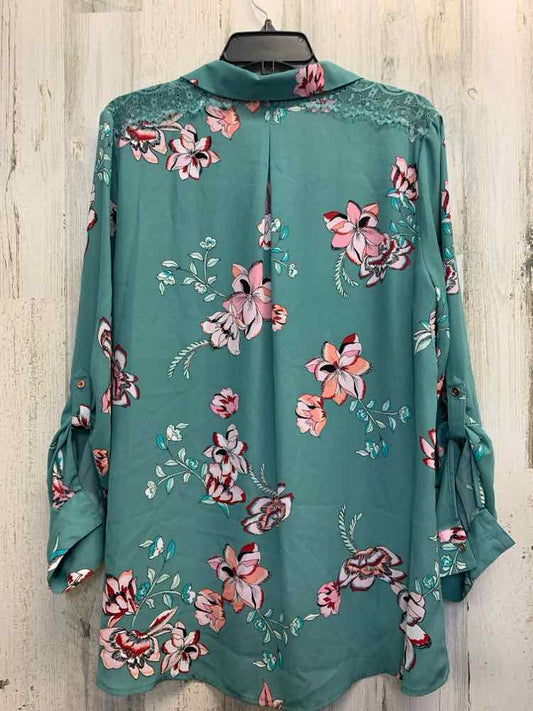 PRE-OWNED CANDIE'S Tops Size XL TEAL/WHITE/PINK/RED/BLACK Floral TOP/LONG SLEEVE
