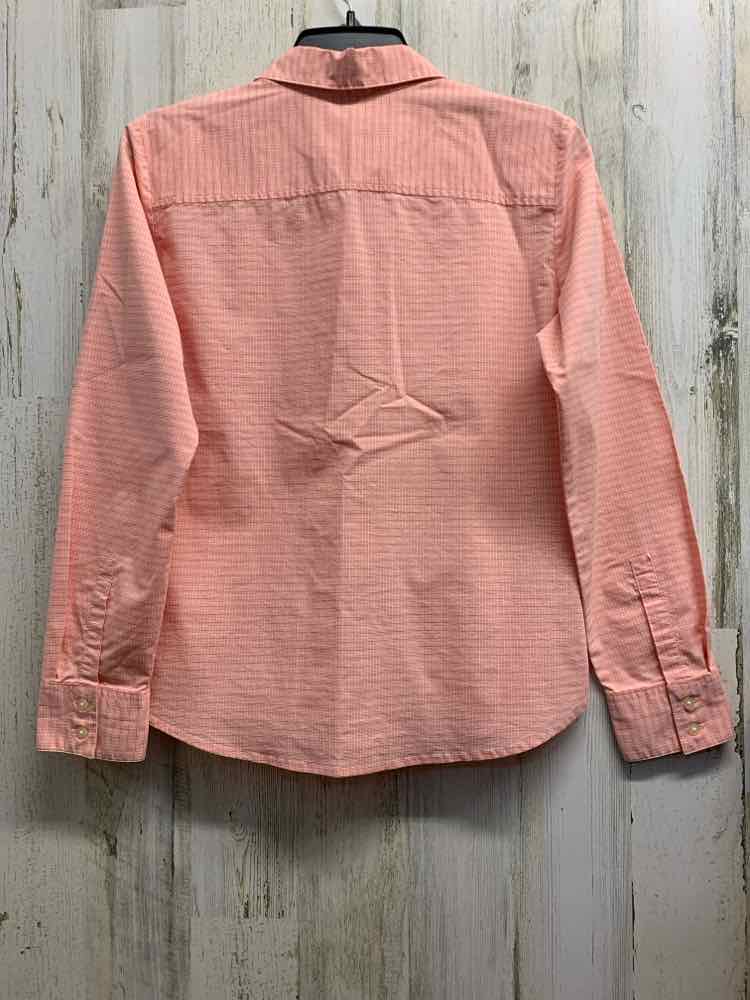 PRE-OWNED BASS Tops Size M SALMON MICRO PLAID BUTTON UP TOP/LONG SLEEVE MICRO PL