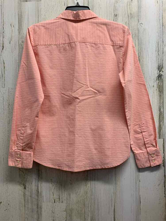 PRE-OWNED BASS Tops Size M SALMON MICRO PLAID BUTTON UP TOP/LONG SLEEVE MICRO PL