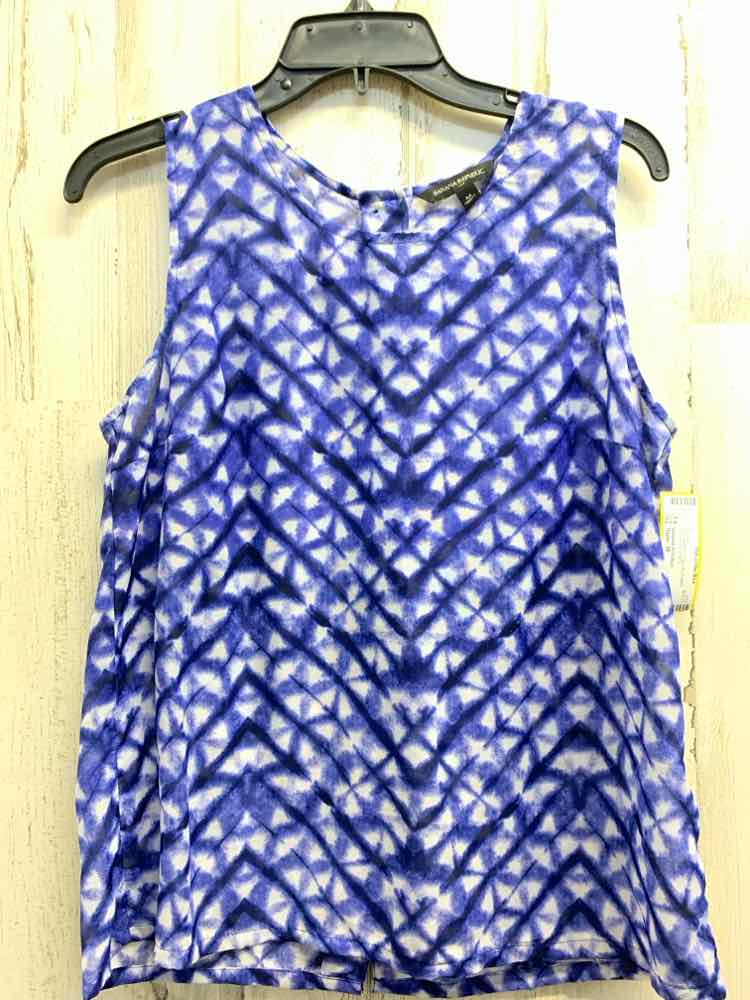 PRE-OWNED BANANA REPUBLIC Tops Size M BLUE/WHT CHEVRON SHEER Blouse