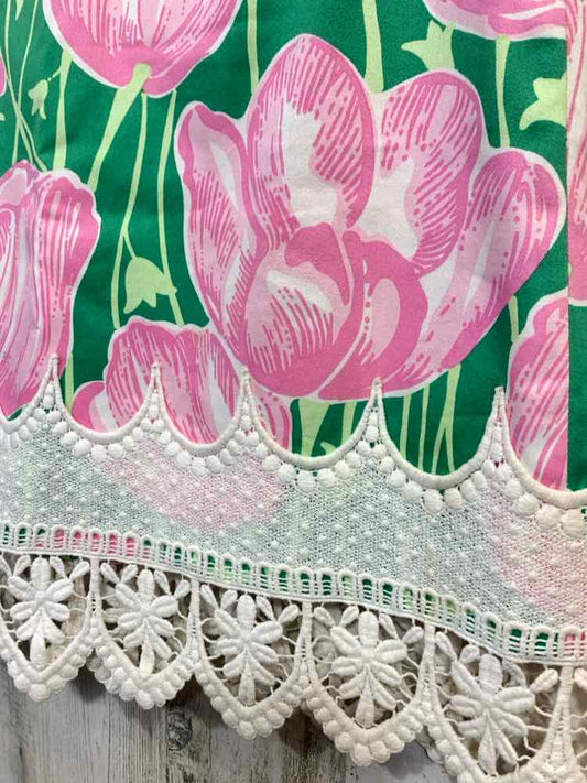 PRE-OWNED LILLY PULITZER 2 BOTTOMS WHT/GRN/PNK Floral/VINTAGE W/LACE TRIM Mini