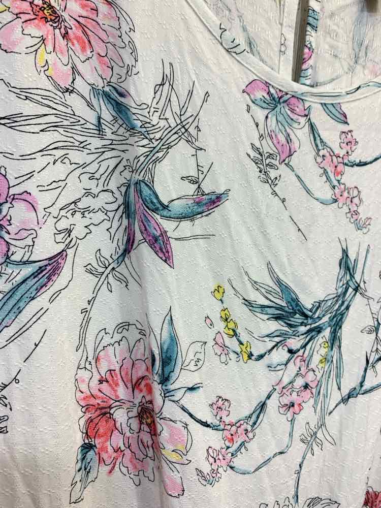 PRE-OWNED BUFFLO Tops Size L WHT/TEAL/PRPL/PINK/BLCK Floral TIES ON FRONT Shirt/