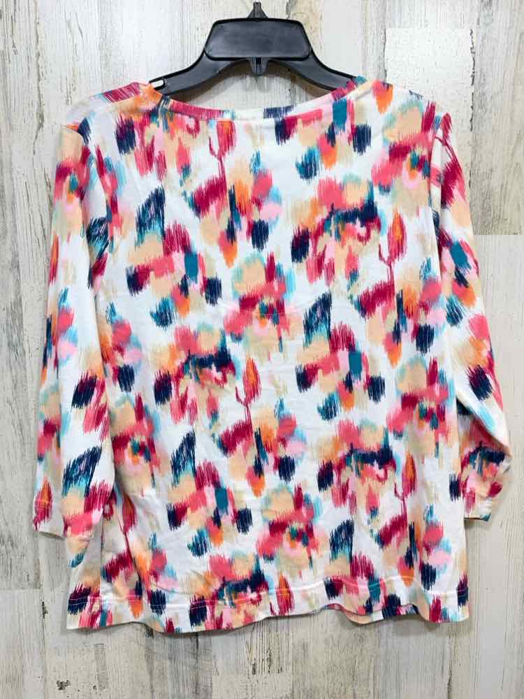 PRE-OWNED CHICO'S/3/4 LENGTH BRUSH STROKE PRINT V-NECK TEE
