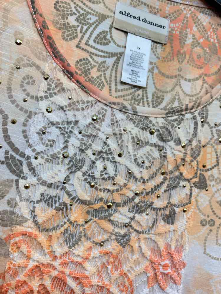 PRE-OWNED ALFRED DUNNER PLUS SIZES Size 3X SHADES OF ORANGE MEDALION Shirt