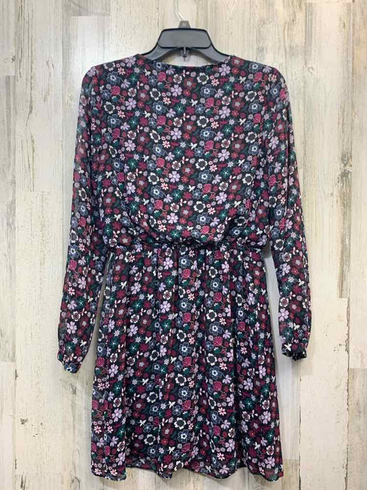 EXPRESS Dresses and Skirts Size S BLK/PUR/BLU FLOWERS LONG SLEEVES Dress