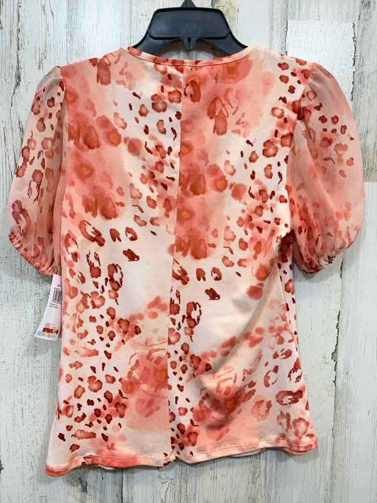 NWT WILLOW DRIVE Tops Size XS CORAL/RED/WHITE CHEETAH SHORT SLEEVES Blouse/CHEET