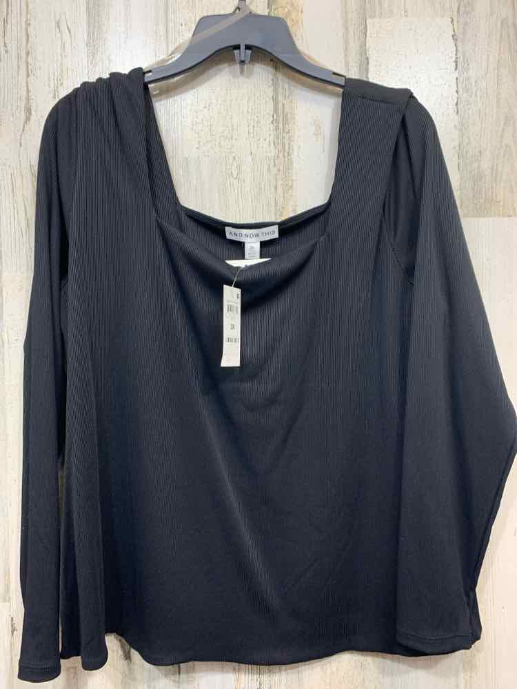 NWT AND NOW THIS Tops Size 3X Black SQUARE COLLAR Blouse/LONG SLEEVE