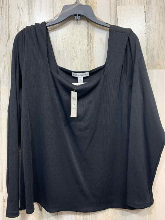 NWT AND NOW THIS Tops Size 3X Black SQUARE COLLAR Blouse/LONG SLEEVE