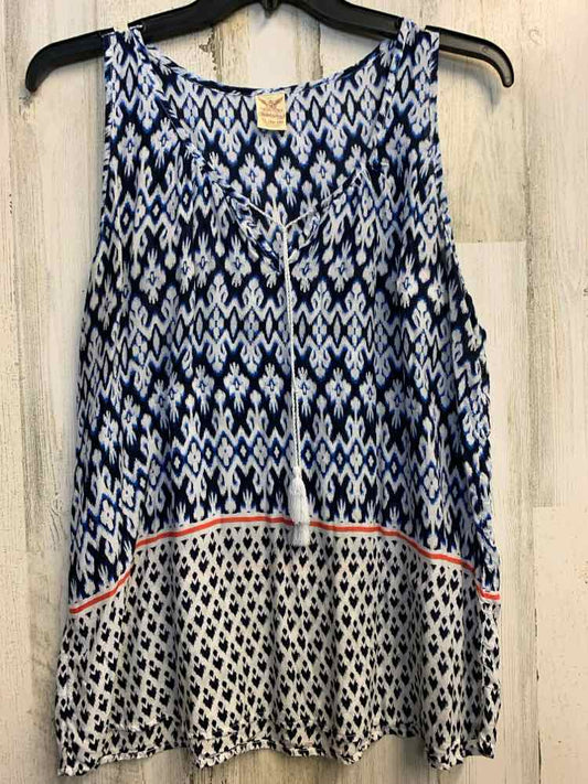 PRE-OWNED FADED GLORY Tops Size X BLU/WHT PATTERNED STRIPE SLEEVELESS TOP