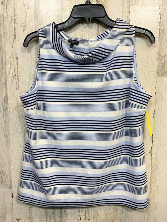 PRE-OWNED TALBOTS Tops Size L WHT/LGT BLU/BLK Stripe SLEEVELESS Blouse