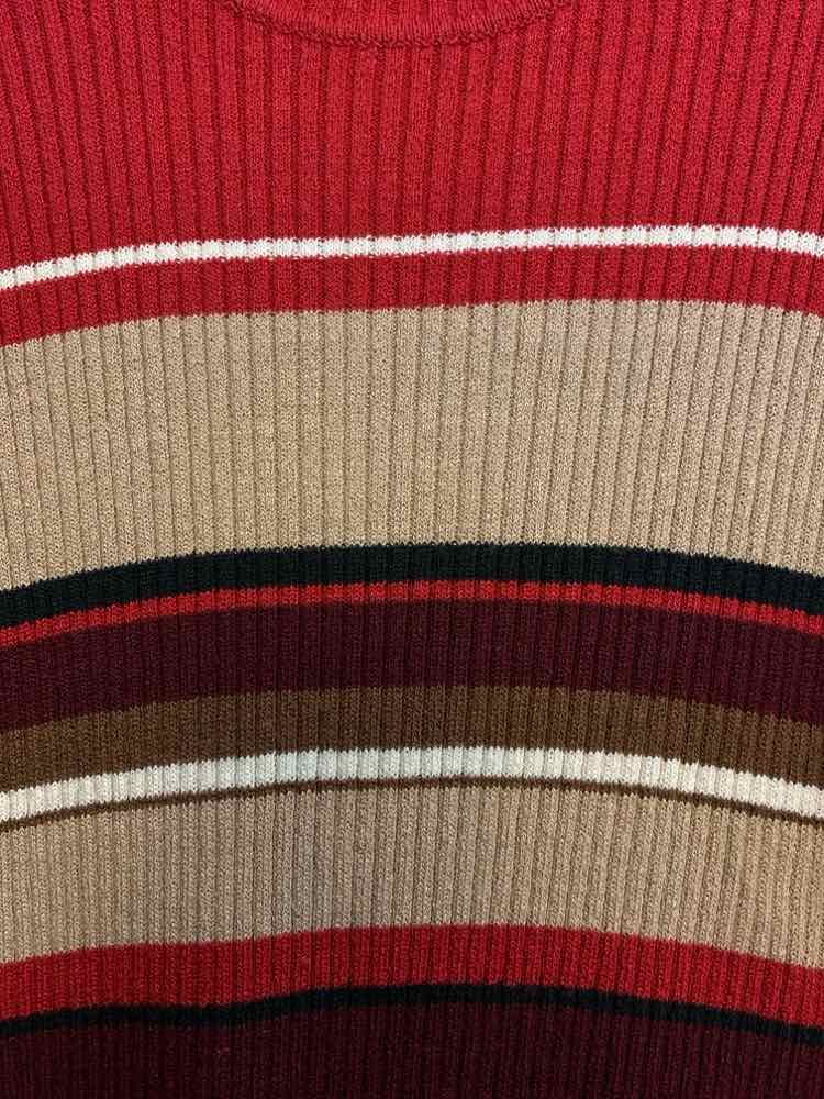 PRE-OWNED EMMA JAMES Tops Size XL RED/BEG/WINE Stripe SHORT SLEEVES Sweater