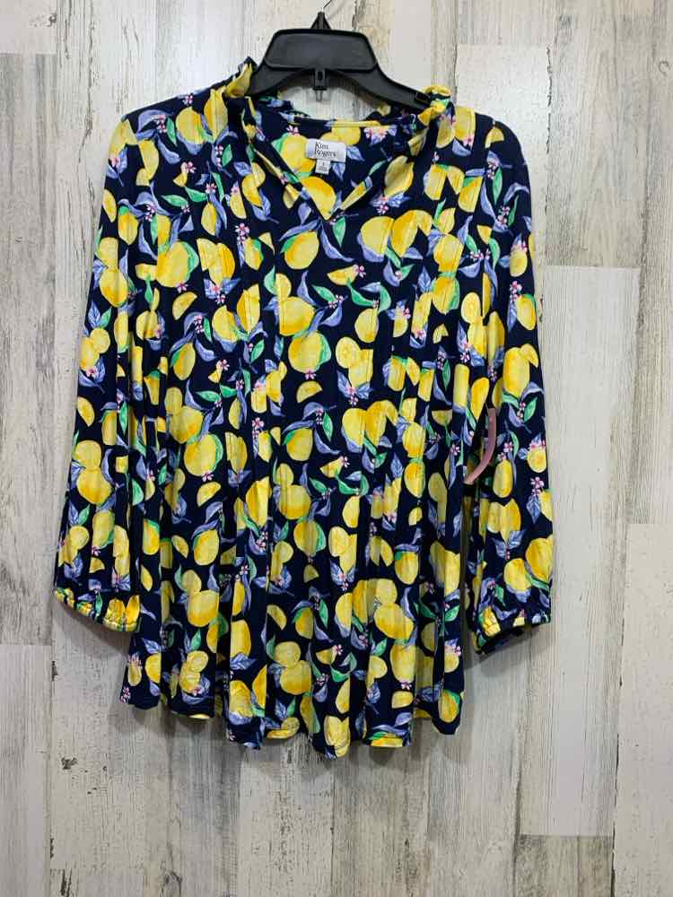 PRE-OWNED KIM ROGERS Tops Size S NAVY/YELL LEMONS Blouse