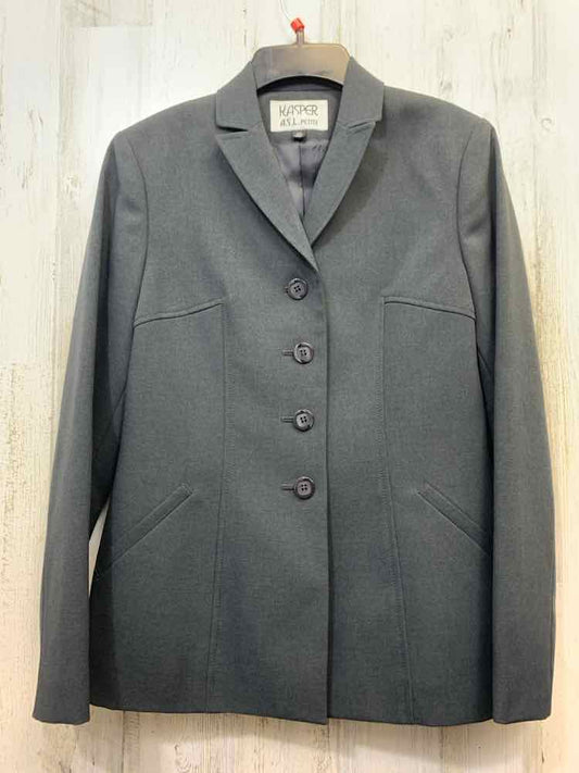 PRE-OWNED KASPER A.S.L PETITE JACKETS / COATS Size 2P DARK GRAY Solid Blazer
