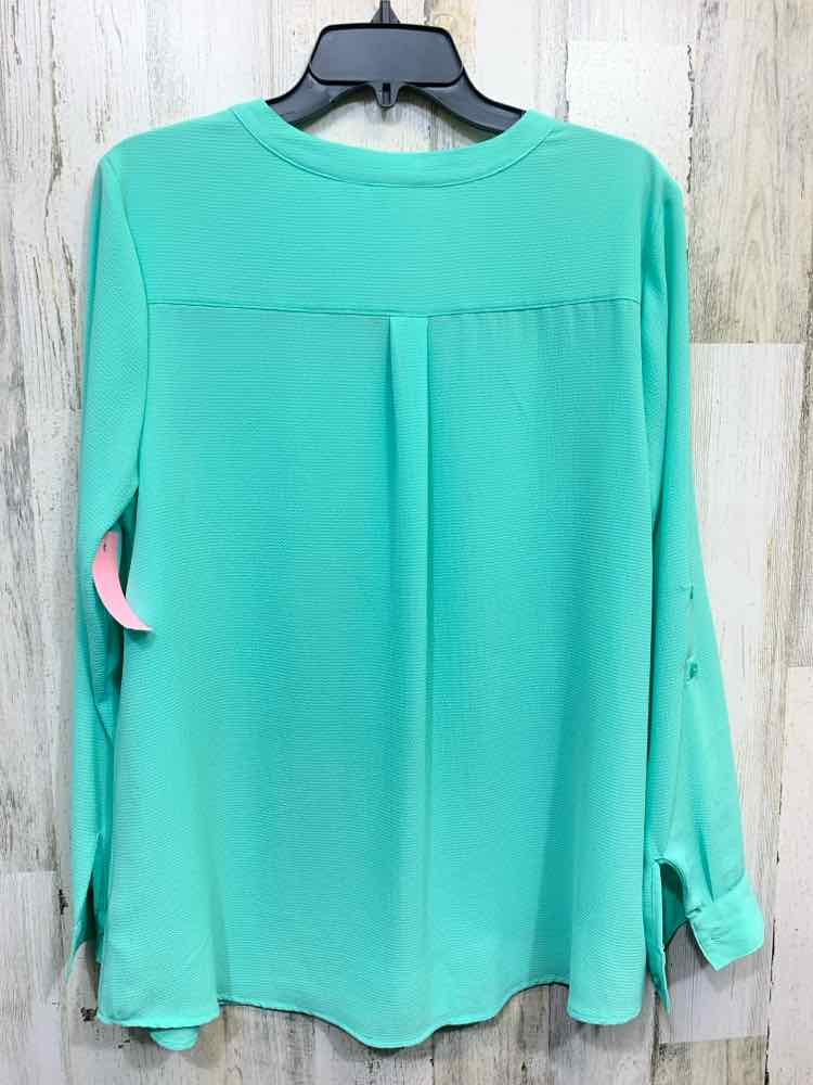 PRE-OWNED KIM ROGERS Tops Size L MINT GREEN TAB SLEEVE Blouse