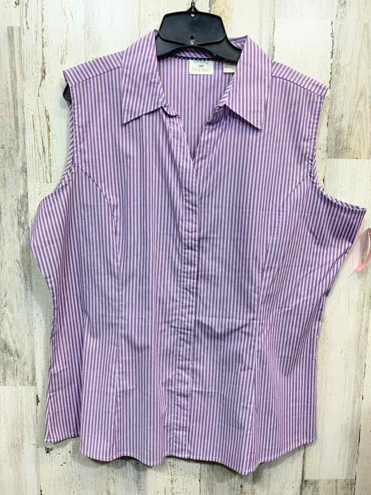 PRE-OWNED LEE Tops Size XXL LAVENDER/WHITE/PINK VERTICAL STRIPES Shirt/SLEEVELES