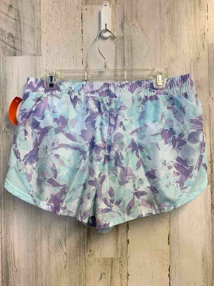 PRE-OWNED Size M RBX Activewear AQUA/PRPL ABSTRACT FLORAL Shorts