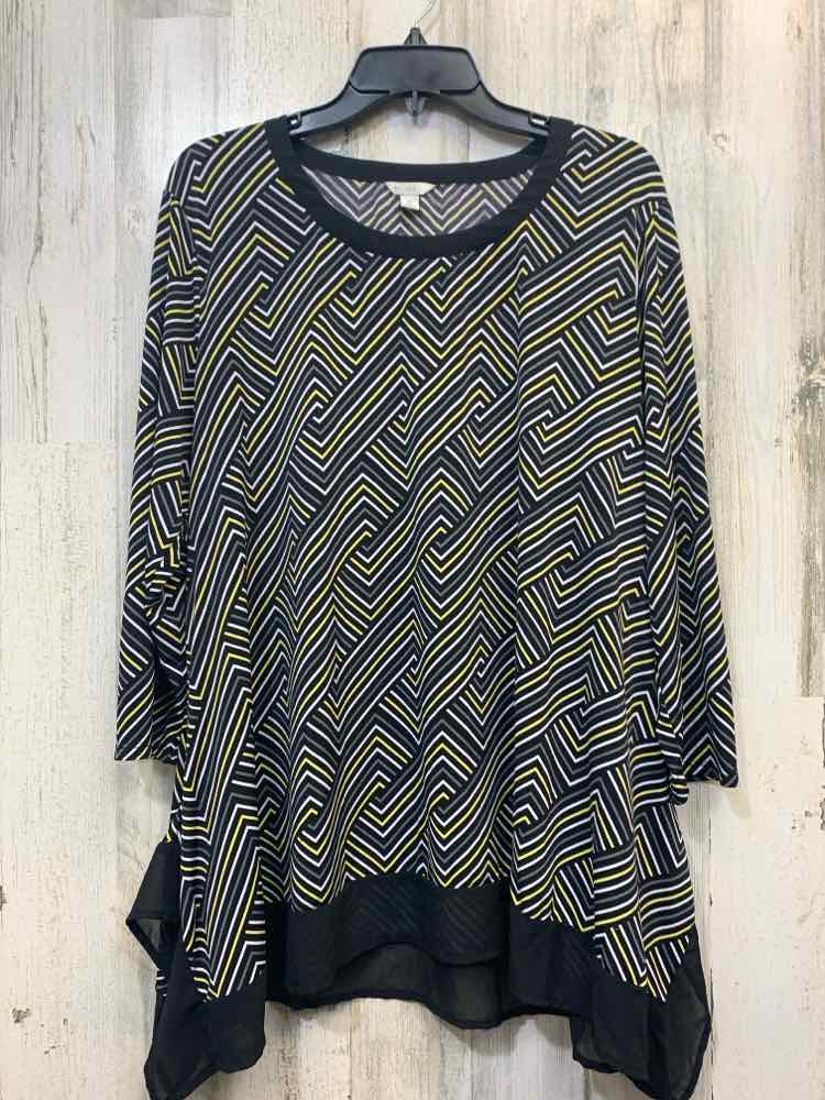 PRE-OWNED CATO Tops Size XL BLACK/WHITE/YELLOW ZIG ZAG LONG SLEEVES TOP/LONG SLE