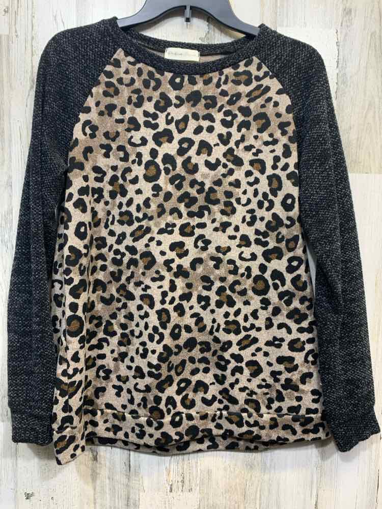 PRE-OWNED PERFECT PEACH Tops Size M BROWN/BLACK CHEETAH CREW NECK Sweater/LONG S