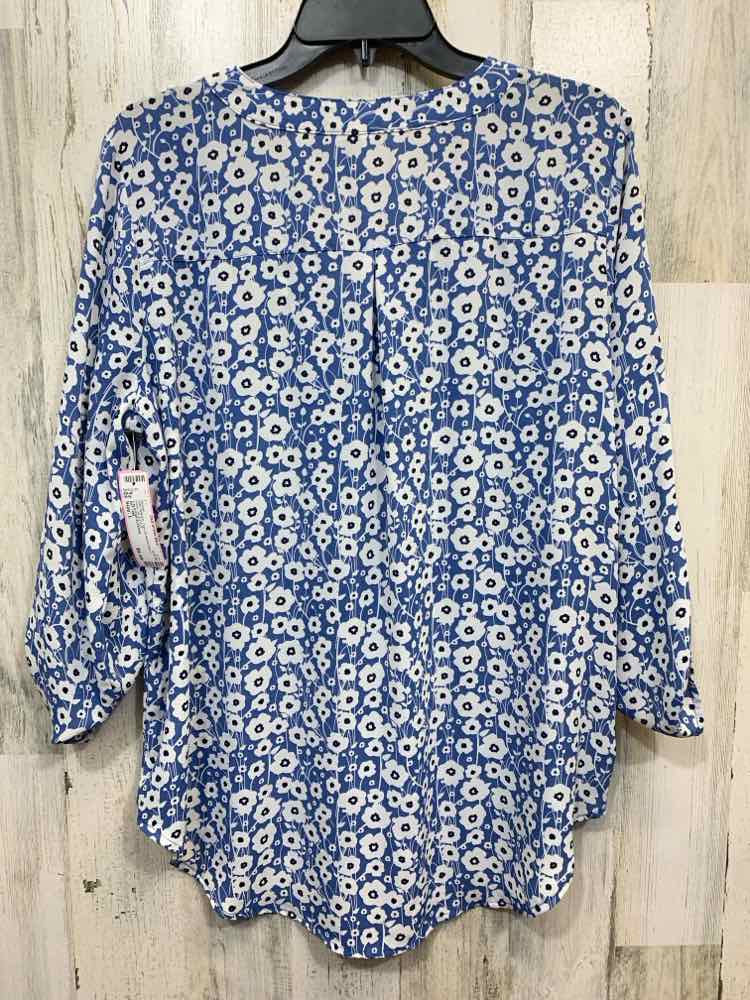 PRE-OWNED EST. 1946 Tops Size L BLK/WHT/BLU Floral 3/4  TABSLEEVE Blouse