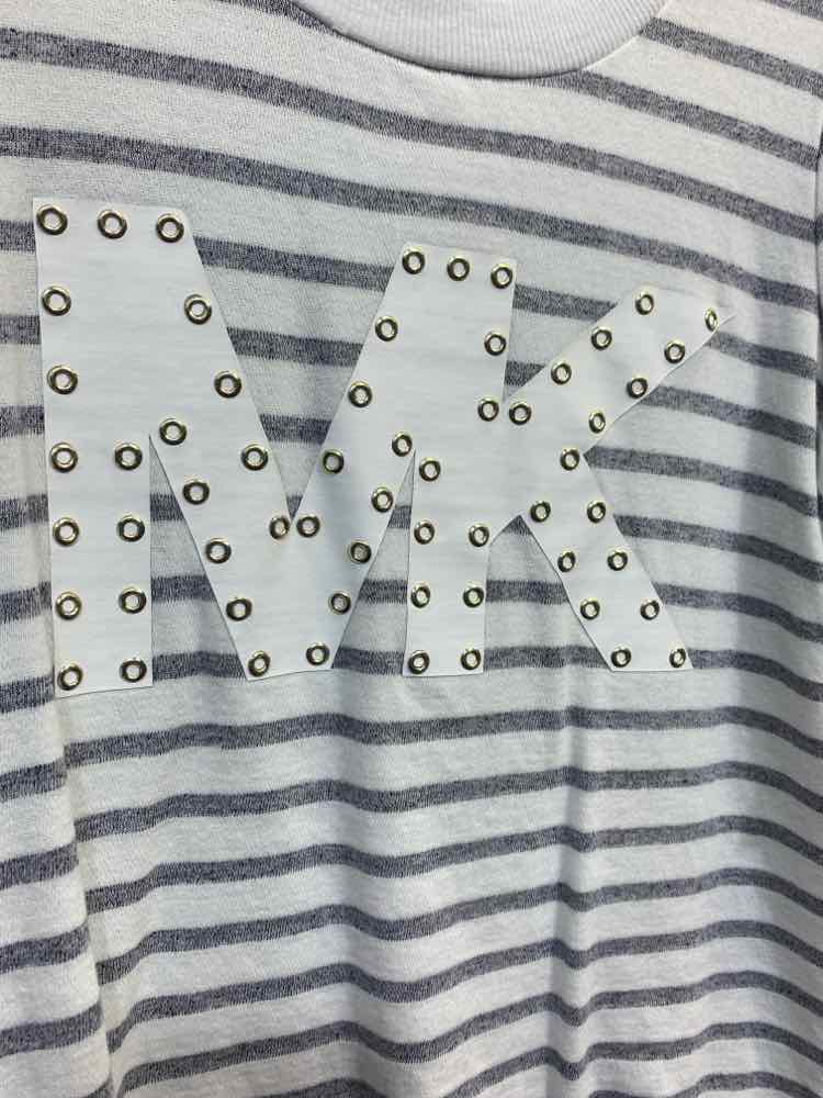 PRE-OWNED MICHAEL KORS Tops Size S WHITE/BLUE LOGO SHORT SLEEVES Shirt/WHITE/BLA