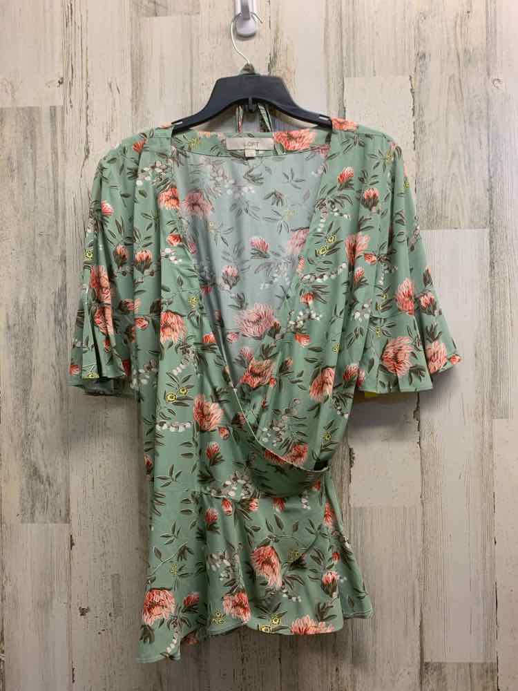 PRE-OWNED LOFT Tops Size S SEAFOAM/CORAL/WHITE/GREEN Floral Blouse/FLORAL PATTER